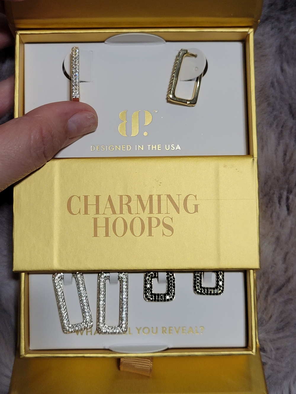 Charming Hoops Gold Rectangular Crystal Huggie Earrings